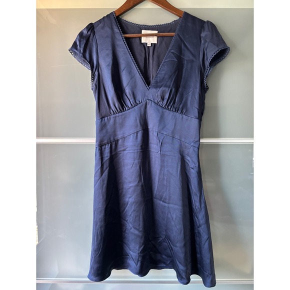 Reformation Amellia Navy Blue V Neck Cap Sleeve 100% Silk Mini Dress Size 4 - Picture 3 of 10